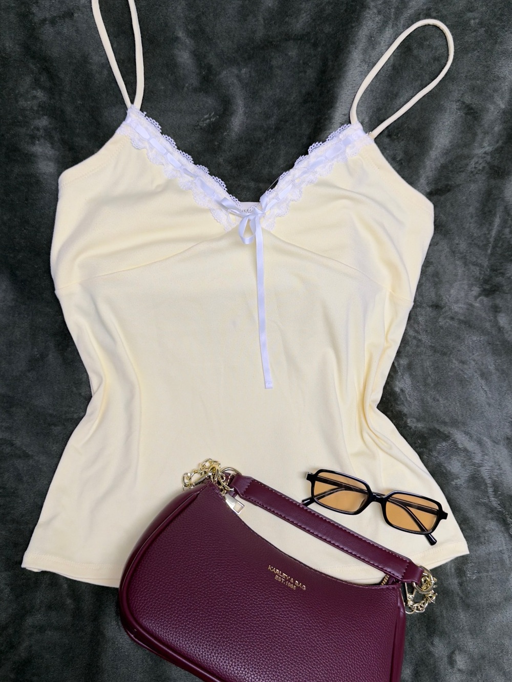 Lace-Trim Cream Camisole with Adjustable Straps accessories not included